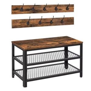 Hallway furniture 3-in-1 FB31 Hallway coat rack Shoe bench with wall hooks