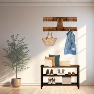 Hallway furniture 3-in-1 FB31 Hallway coat rack Shoe bench with wall hooks DPL1