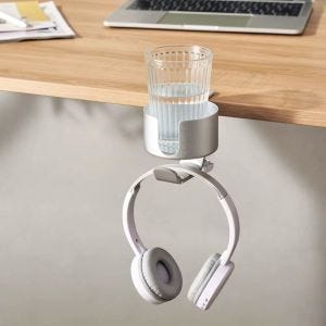 2-in-1 headset holder HS23 with cup holder Headset stand silver