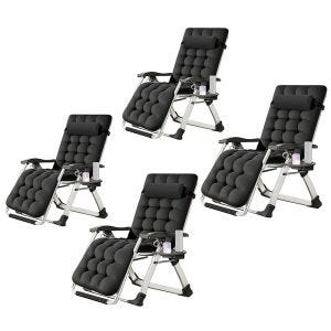 Set of 4 folding garden chairs Divit SR11 deck chairs sun loungers with metal cushion black