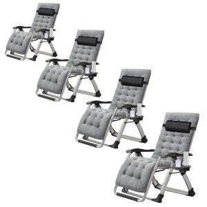4er-Set Garden chair folding Divit SR11 deck chair sun lounger metal gray