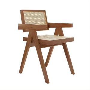 Dining room chair rattan chair wood seat height 47 cm RI29 brown white