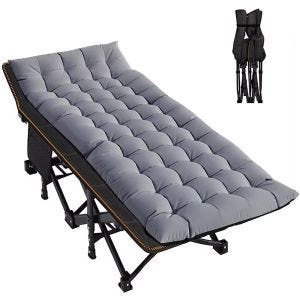 Folding camp bed including cushion Divit GI19 garden lounger sun lounger with carrying bag up to 200 kg grey black DPL1