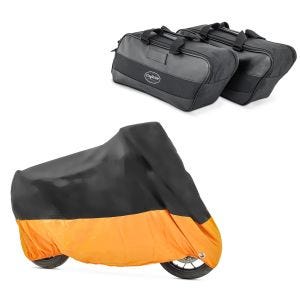 Set: Hard Saddlebag Luggage Liners compatible with Harley Davidson Touring 94-24 Craftride + Motorbike Cover Craftride XXXL Outdoor tarpaulin in black-orange