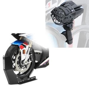 Set: LED Auxiliary Spot Light Set w. crash bar brackets S22X + Wheel Chock Easy-Fix Front Stand up to 21 Inch