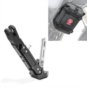 Set: Crashbar Bag K3 for engine guard waterproof bag 6Ltr in + Side Stand Height Adjustable Aluminium Kickstand Tourtecs 