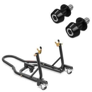 Set: Dolly Rear Paddock Stand ConStands Mover II Racing black matt + Motorcycle Bobbin Spools Motea Assen M10 x 1.5 black