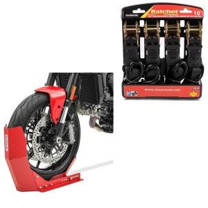 Set: Transportständer Easy-Fix Wippe bis 21 Zoll rot + Spanngurt Set Ratsche mit 4x Zurrschlaufe schwarz_1