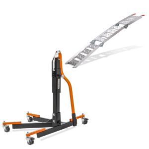 Power Evo Central Stand Paddock Lift orange without adapter plate + Aluminium loading ramp III max. 270 kg triple folding for