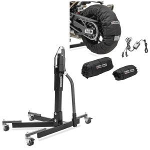 Set: Tyre Warmers Set Snaefell 30-99°C digital for front and rear wheel + Power Evo Central Stand Paddock Lift grey without adapter plate