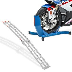 Set: Aluminium Loading Ramp Alu II up 340 kg foldable for ATV + Wheel Chock Easy-Plus Front Stand up to 21 Inch blue