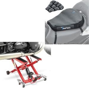 Set: Scissor Lift for Cruiser Hydraulic Jack Mid-lift XL red + Air cushion Tourtecs Air M Comfort seat cushion in CB39044