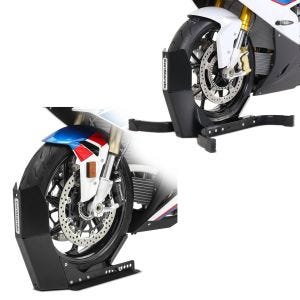 Set: Front Wheel Chock Easy Plus Paddock Stand up to 21" wheels + Wheel Chock Easy-Fix Front Stand up to 21 Inch -mate
