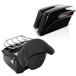 Set: Topcase Harley Touring 97-13 Large mit Gepäckgrill schwarz + Seitenkoffer Set Harley Touring 94-13 Hartschalenkoffer 30Ltr Black_1