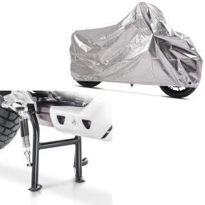 Set: Hauptständer Moto Guzzi V85 TT 19-21 Mittelständer ConStands in schwarz + Motorrad Abdeckplane für Moto Guzzi V85 TT Aluminium Tourtecs Alu XL_1