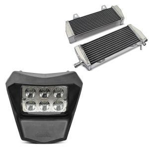 Set: Kühler Radiator Set KTM EXC-F 250, 350, 450, 500 2017-2019 + LED Scheinwerfer für KTM EXC / EXC-F / Freeride / Enduro / SMC 14-21 Frontscheinwerfer Xdure BK2 ECE_1