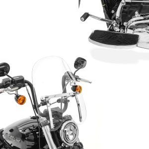 Set: Windshield CW1 for Chopper Cruiser and Custombikes + Univ. Front Floorboards FB2