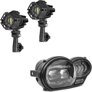 Set: LED Auxiliary Spot Light + LED Headlight QL4 compatible with BMW R 1200 GS 04-12
