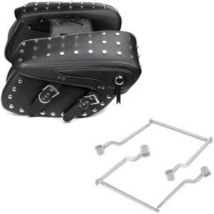 Set: Throw-Over saddlebags VH6 + Saddlebag Support Brackets for cruisers chrome
