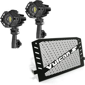 Set: LED Auxiliary Spot Light S22X fog light + Radiator Cover compatible with Kawasaki Vulcan S / Café 15-19 KG1