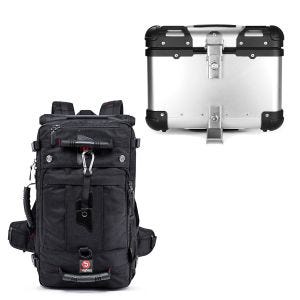 Set: Motorcycle Backpack / Tail bag HK4 Tail bag 45Ltr blk Bagtecs with Alu top box XS45 top Case 45 Liters silver
