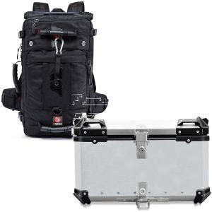 Set: Motorcycle Backpack / Tail bag HK4 Tail bag 45Ltr blk Bagtecs with Alu top box XB65 top Case 65 Liters silver