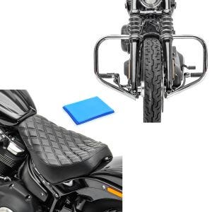 Set: Engine Guard fits for Harley Davidson Softail 18-24 Highway Bar HB4 chrome Craftride + Solo Seat Gel fits for Harley Davidson Softail Street Bob / Standard 18-24 Craftride DS4