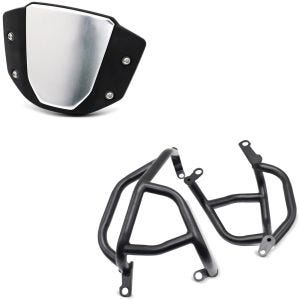 Set: Alu Windscreen / Fly Screen compatible with Honda CB 650 R 19-24 CW14 blk with Engine Guard / Crash Bar CL8