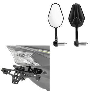 License plate holder compatible with Motocross, Enduro + handlebar end mirror