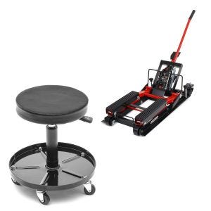 Workshop stool with castors + lift Mid-lift L red