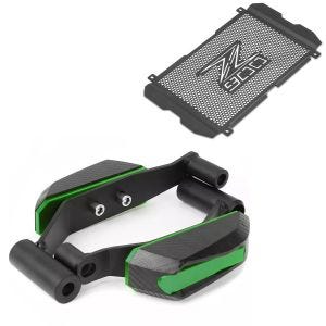Crash pads compatible with Kawasaki Z 900 17-24 green + radiator cover + brake disc lock alarm with reminder cable