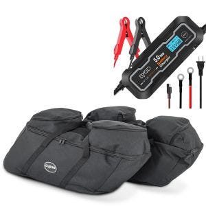 Set: Battery charger for Cruiser Special LithiumLead 5A Lumitecs BX2 CB4144 + Saddlebag liner bags fits for Harley Davidson Touring 94-24 lining Craftride SP4