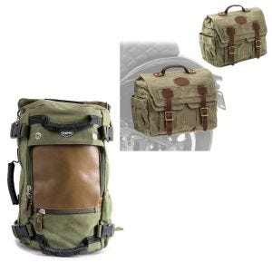 Backpack canvas VG6 vintage tail bag 28Ltr green + set 2x saddlebag canvas with inner pocket CV1 army green