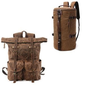 Backpack canvas RG7 vintage 25Ltr brown + backpack canvas VG8 luggage roll 35L brown