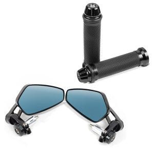 Set: Bar End Mirror LS6 + 2x handlebar grips 22mm compatible with Ducati Hyperstrada / 939 / Monster 695 / 696