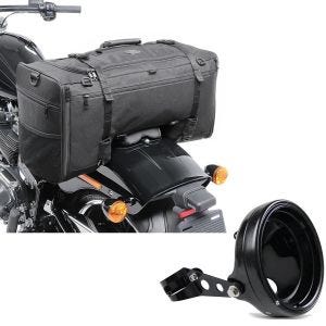 Set: Tail bag SQ1 for chopper and cruiser 52Ltr blk Craftride with Motorcycle headlamp housing 7" brackets 35-43mm blk