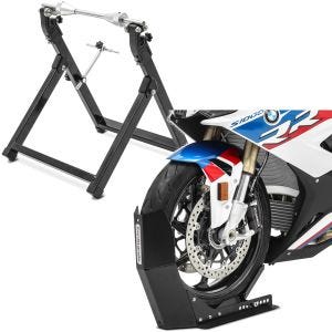 Set: Wheel balancer for motorcycle WU-2 Tire balancer blk ConStands with Wheel Chock Easy-Fix up to 21 Inch blk-mate