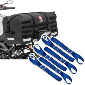 Set: Motorbike Tail Bag SX70 Rear Seat Bag 70Ltr waterproof in blk Bagtecs with Lashing strap, 6pcs mega pack blue