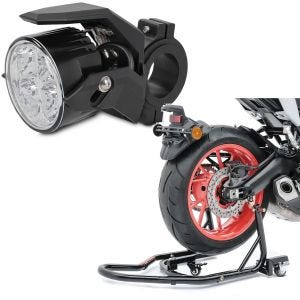Set: Motorbike Auxiliary Spotlight S2 single e-homologated Lumitecs with Dolly Rear Paddock Stand Mover II Racing blk