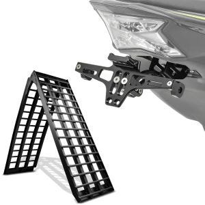 Set: Alu Loading Ramp V blk, max. 680 kg, folding, for Motorcycle ConStands with Number plate holder NH2 + LED light