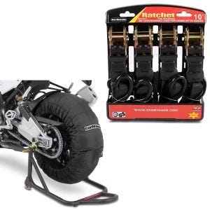 Set: Motorbike Tyre Warmers Laguna Seca 60-80°C for wheel 17" blk ConStands with Motorbike Straps 4x load loops blk