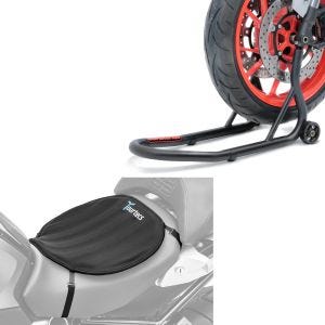 Set: Motorcycle Paddock Stand Front Fork blk mat ConStands with Motorbike Gel Seat Pad Neoprene L Comfort Seat Pad blk