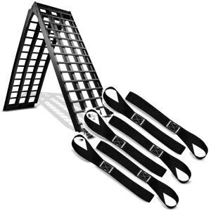 Set: Alu Loading Ramp V blk, max. 680 kg, folding, for Motorcycle ConStands with Lashing strap, 6pcs mega pack blue