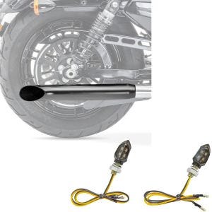 Set: Exhaust univ. Caferacer Turn Out blk Craftride with LED indicators motorcycle / turn signals KP8 2 pieces tinted