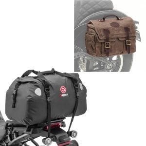 Set: Motorcycle Saddlebag Canvas with inner bag CV1 brown Craftride with Tail bag XF60 wp. Rear Seat Volume 60l