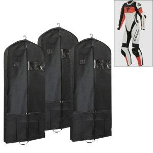 Set of 3 Motorcycle leather suit garment bag 65 x 170 cm Tourtecs LK14 protective cover breathable black