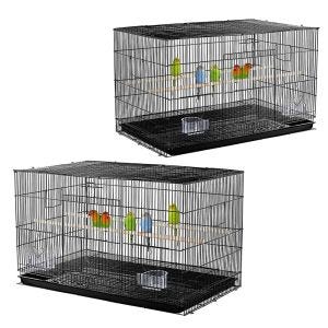 Set of 2 Bird cage with wooden poles Divit bird aviary with dirt tray 76 x 45 x 46 cm PL8 black