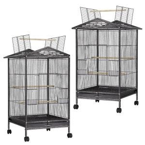 Set of 2 Bird cage with wheels Divit aviary with dirt tray 45x45x97 cm PL9 black NEW