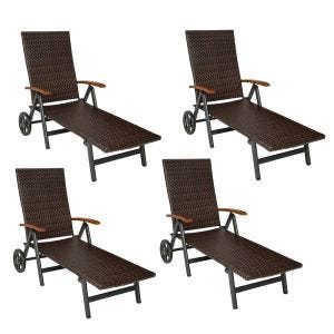 Set of 4 folding garden loungers Divit RB71 sun lounger on wheels aluminum polyrattan adjustable black