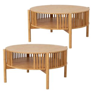 2x coffee table round bamboo Divit SR92 side table living room with shelf